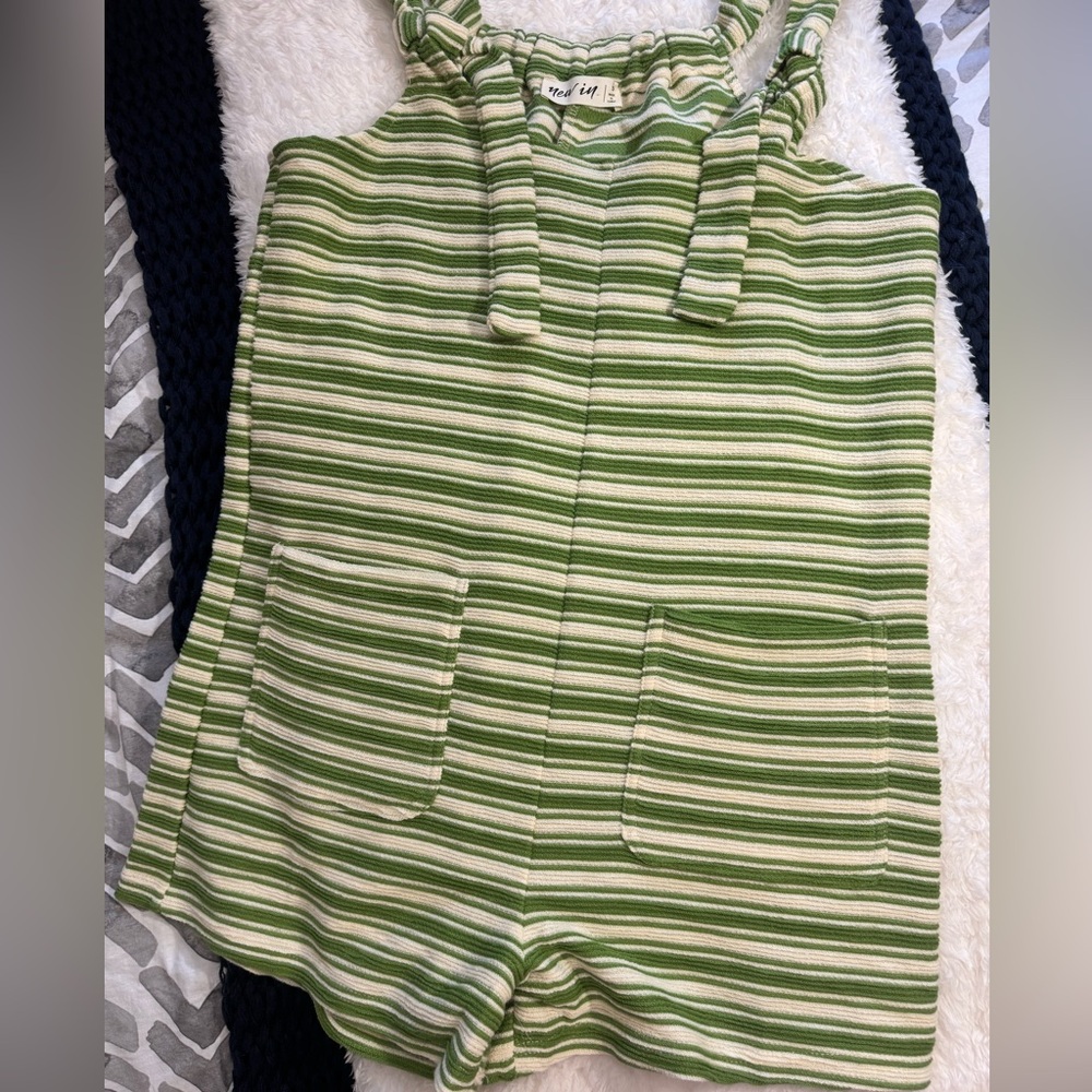 Green Striped Women's Romper, Size Small